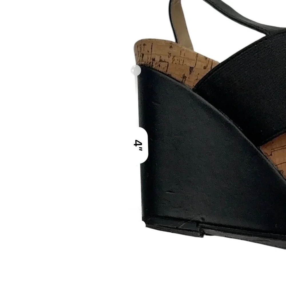 BCBGeneration Heels Women's 7.5B Black Cream Strappy Sandals‎ Cork Platform